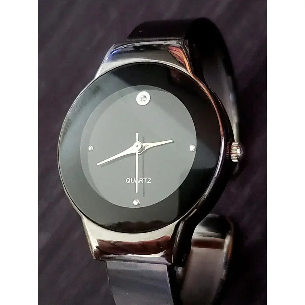 VTG‎ Waltham Lady Black Bold Syle Diamond Dial Bengal Watch